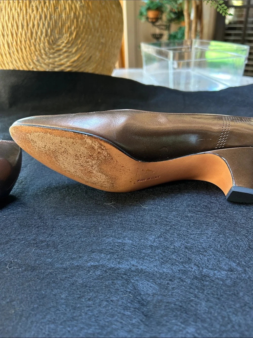 Salvatore Ferragamo Vintage Brown Leather Perforated Pointed-Toe Pumps